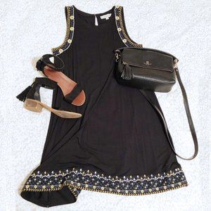 LOFT Black Embroidered Swing Dress - SIZE M